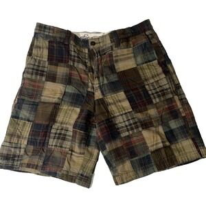Eddie Bauer Madras Shorts 34 Plaid Patchwork Preppy Y2K Legend Wash Cotton